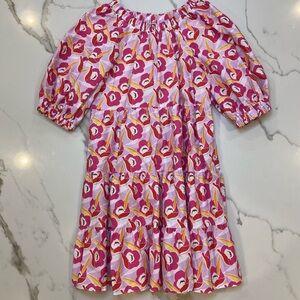 Zara Pink and Red Puff Sleeve Dress